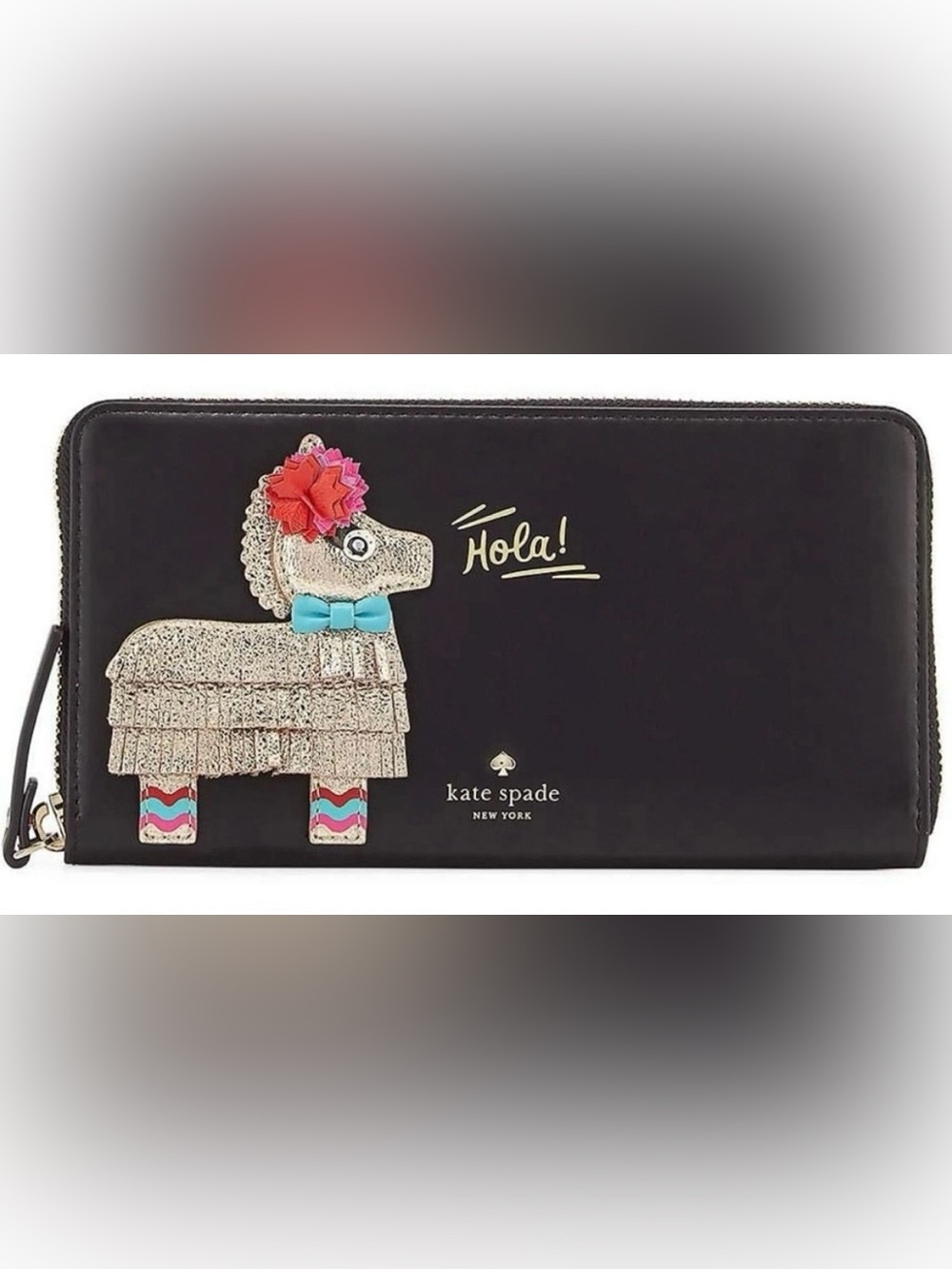NWT kate spade Black Leather Poodle Wristlet with Pink & Teal Accents (Dust bag) - Picture 2 of 7